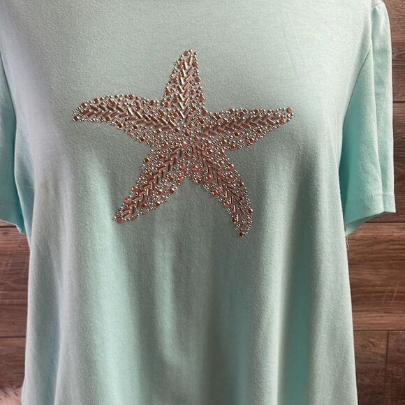 Coral Bay Ladies Mint Green Top with Embellished Star Fish, Size Petite XL ,PXL - Picture 2 of 6